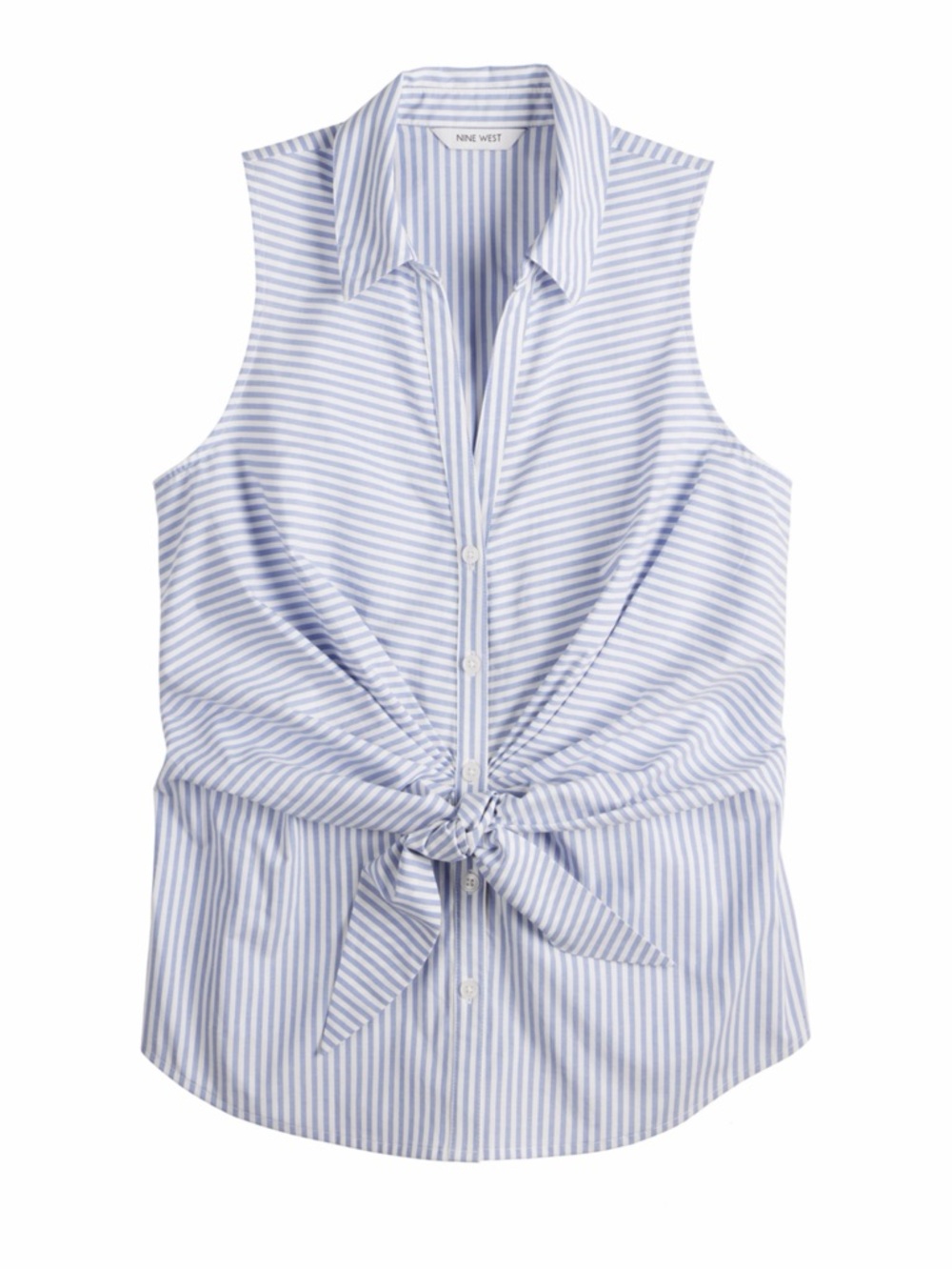 Nine West Blue & White Striped Tie-Front Top